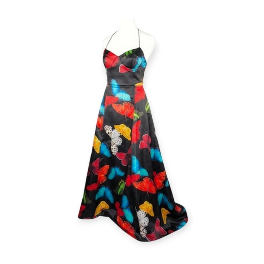 Alice + Olivia Joss Butterfly High-Low Gown Black Formal Dress Size 10